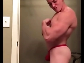 Verbal jock boy in sexy red thong