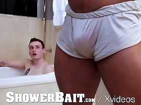 Showerbait big dick interracial shower fuck with facial
